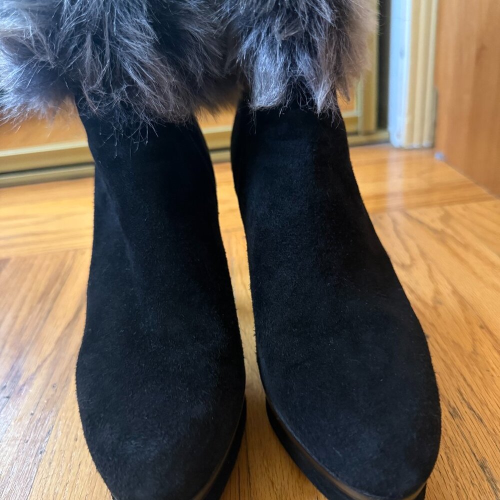 Stuart Weitzman Black Suede Yetala Fur Boots Size 8
